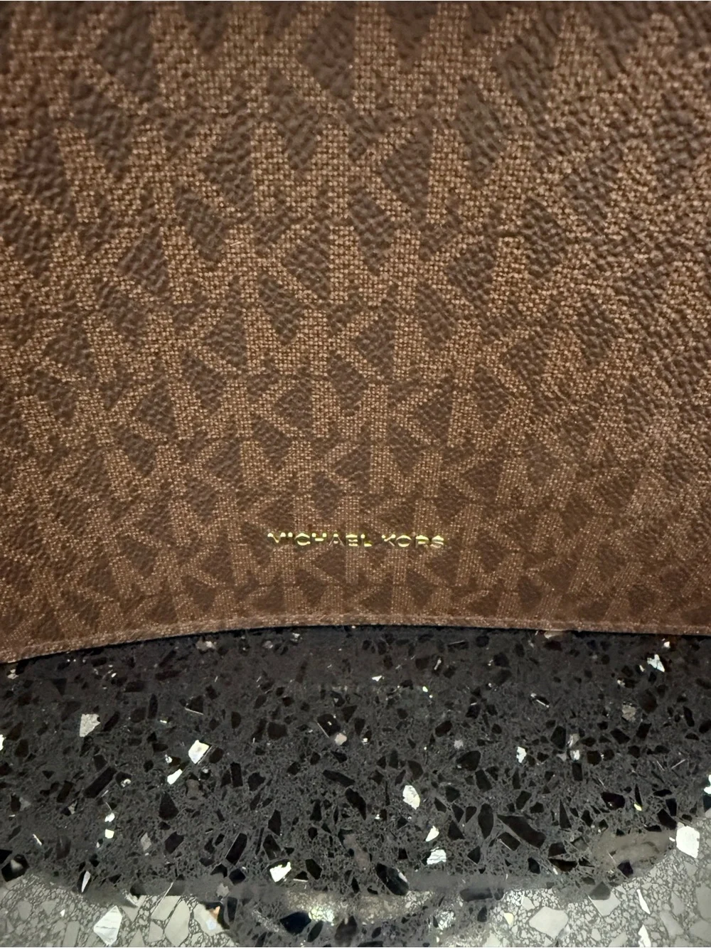 Michael Kors Brown MK Signature Satchel with Gold Hardware